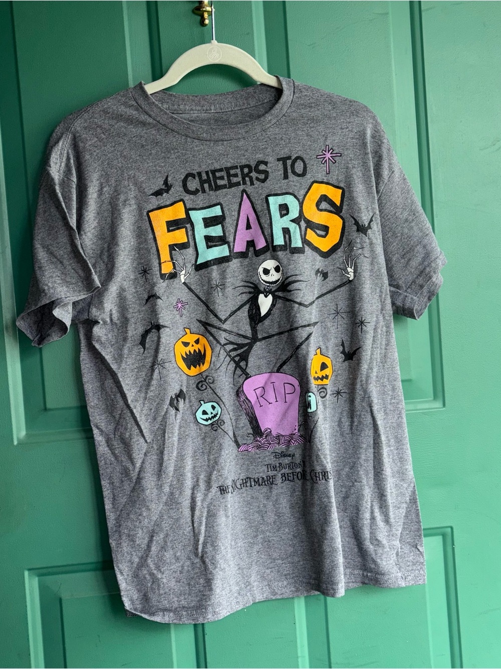 Disney medium Nightmare Before Christmas Grey Tee with Pink Accent